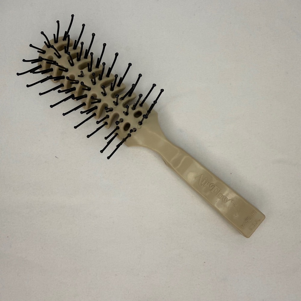 Air Flow Vented Hair Brush Tan Beige Skeleton Style Made in USA Vintage